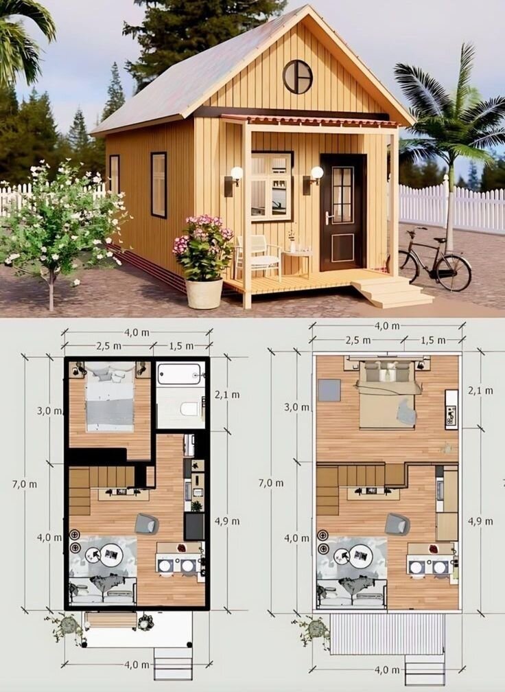 Configuración con dos plantas y porches